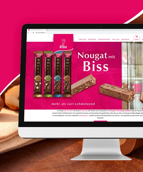 Internetagentur Referenzen - Webauftritt für Schokoladenhersteller auf Desktop-Bildschirm
