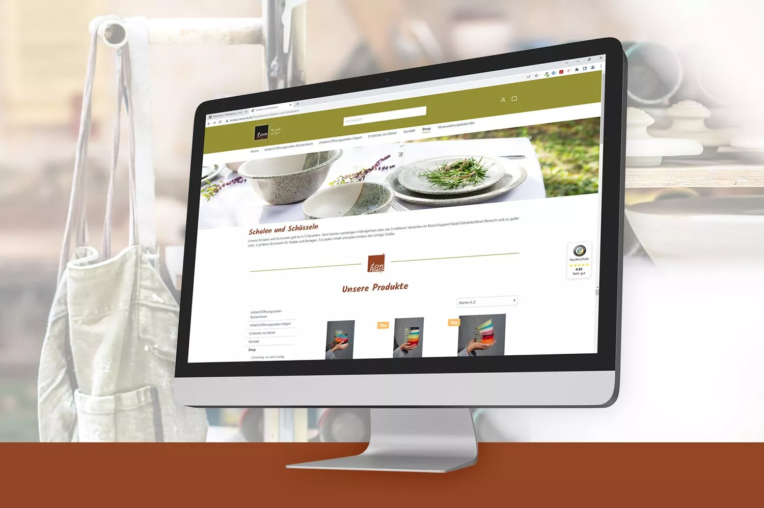 Shop Relaunch Kunsthandwerk - Neuer Shop mit Shopware 6 auf einem Desktop