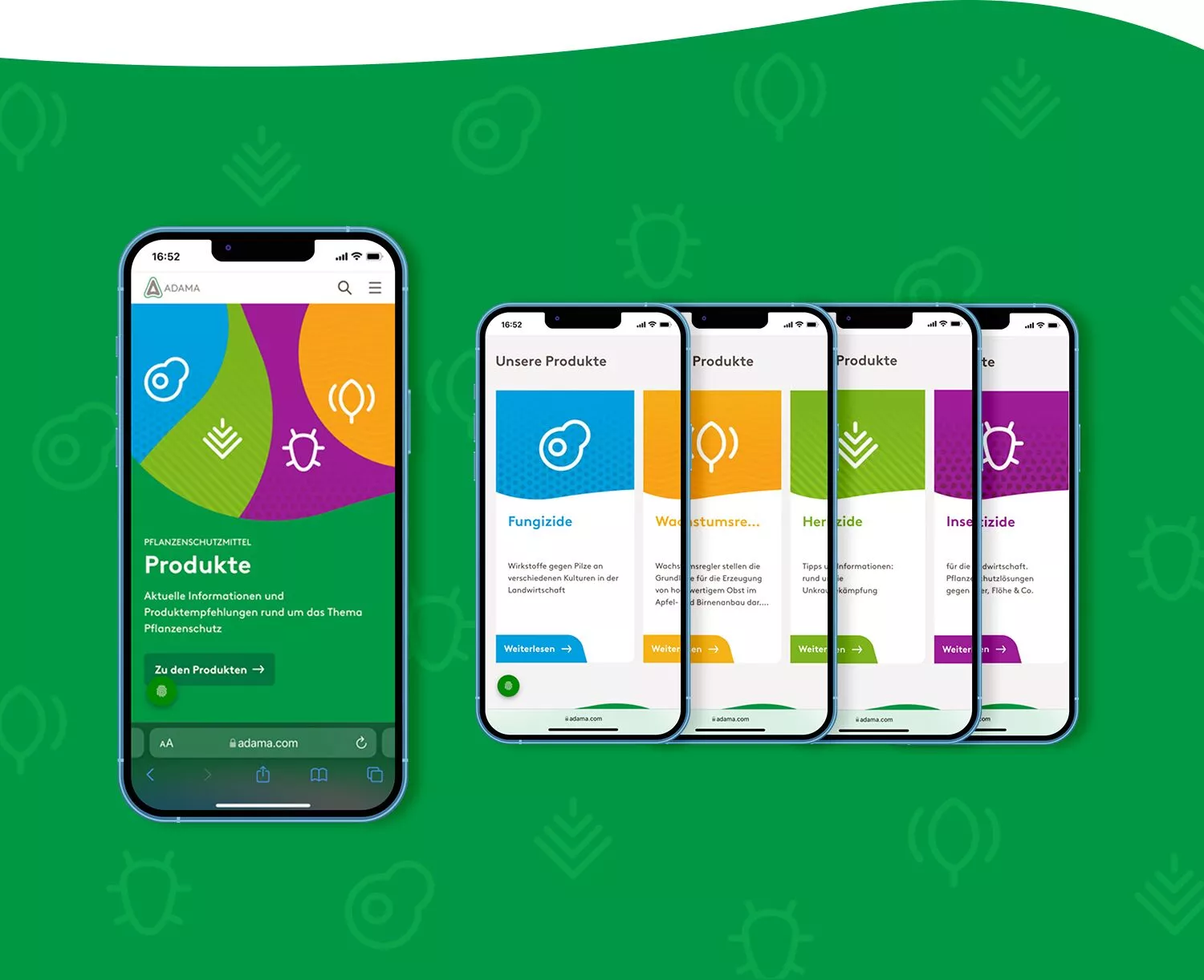 Website Relaunch Pflanzenschutzmittel - Bunte Mobilansicht der Website nach Website Relaunch