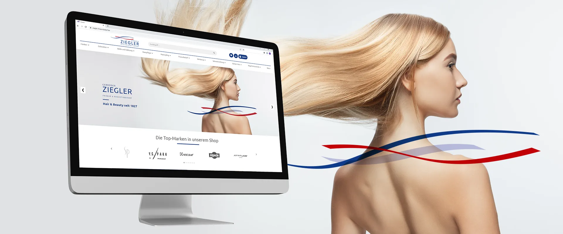 Webseite erstellen lassen Friseurbedarf - PC zeigt erstellte Webseite