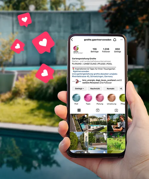 Instagram Profil von Gartengestaltung Grothe - auf Smartphone abgebildet