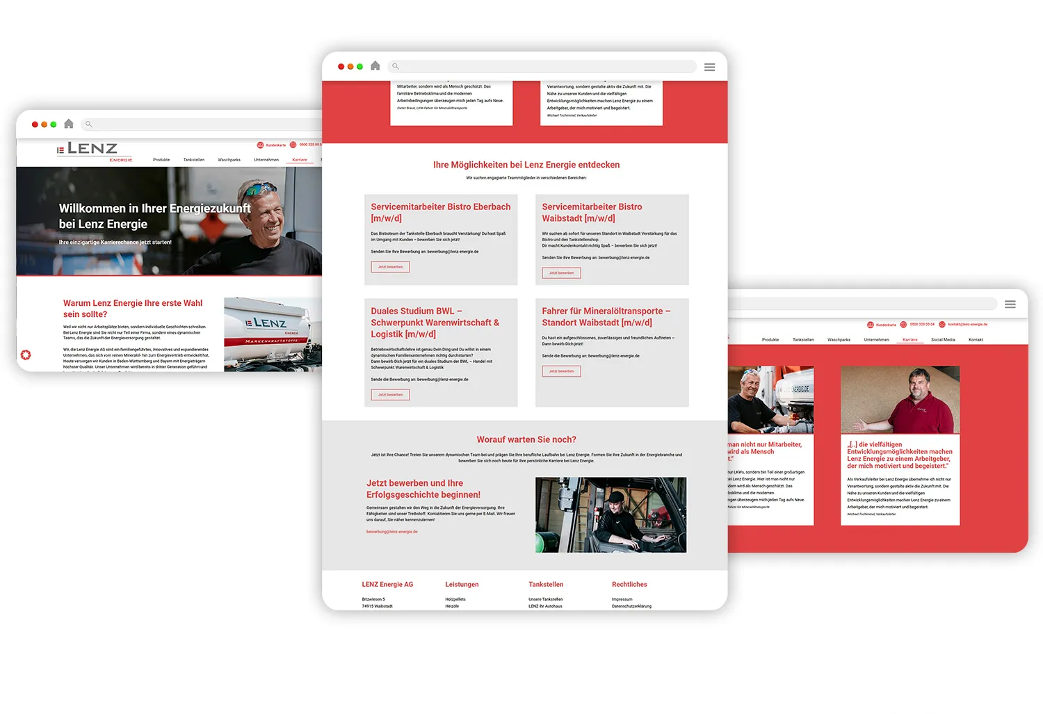 Landingpage Social Recruiting Lenz Energie - Diverse Screenshots der Landingpage