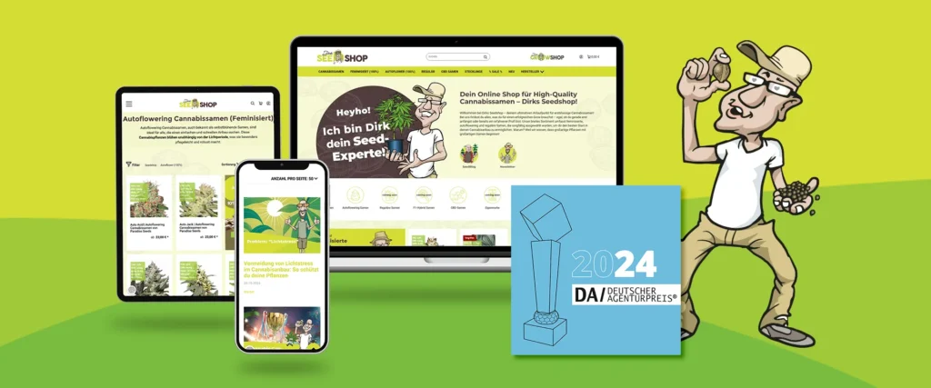 Onlineshop Dirks Seedshop – Referenz von Digitalagentur imc auf Laptop, Tablet und Handy