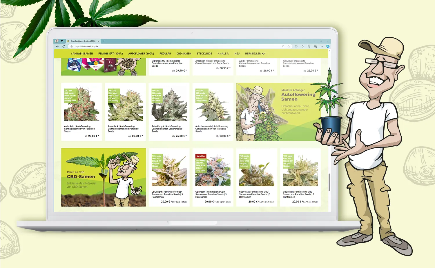 Onlineshop erstellen Referenz Digitalagentur imc – Webauftritt von Dirks Seedshop auf Laptop-Bildschirm