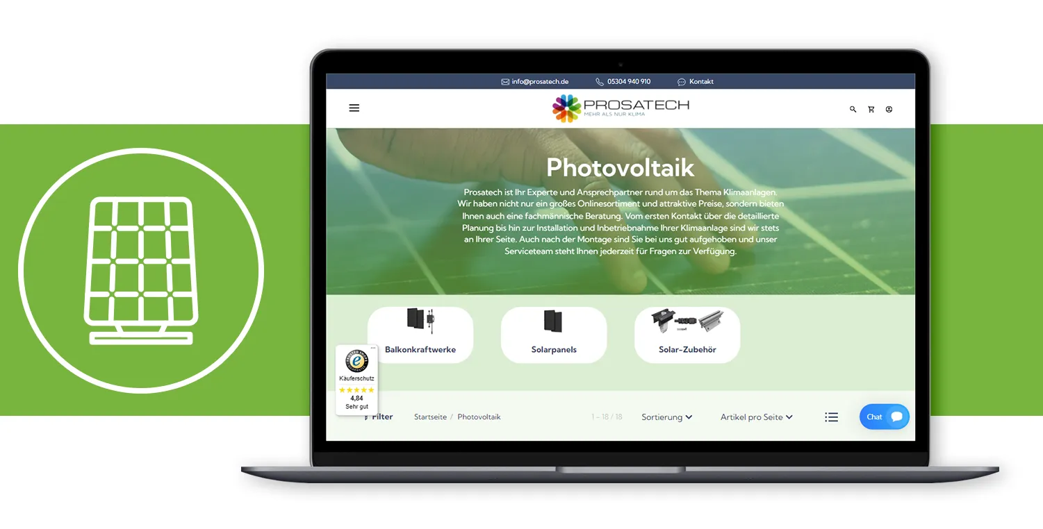 Onlineshop Prosatech Referenz imc - Laptop mit Detailansicht zum Thema Photovoltaik