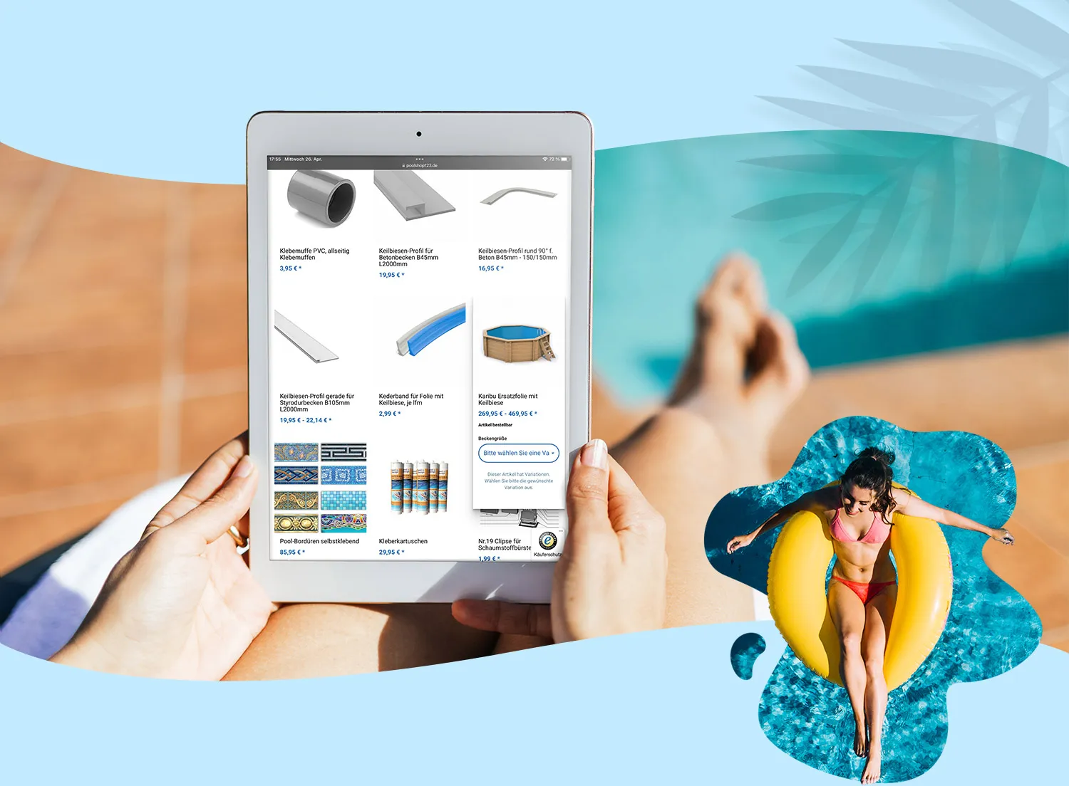 Poolshop123 entspanntes Shopping für Poolzubehör auf Tablet