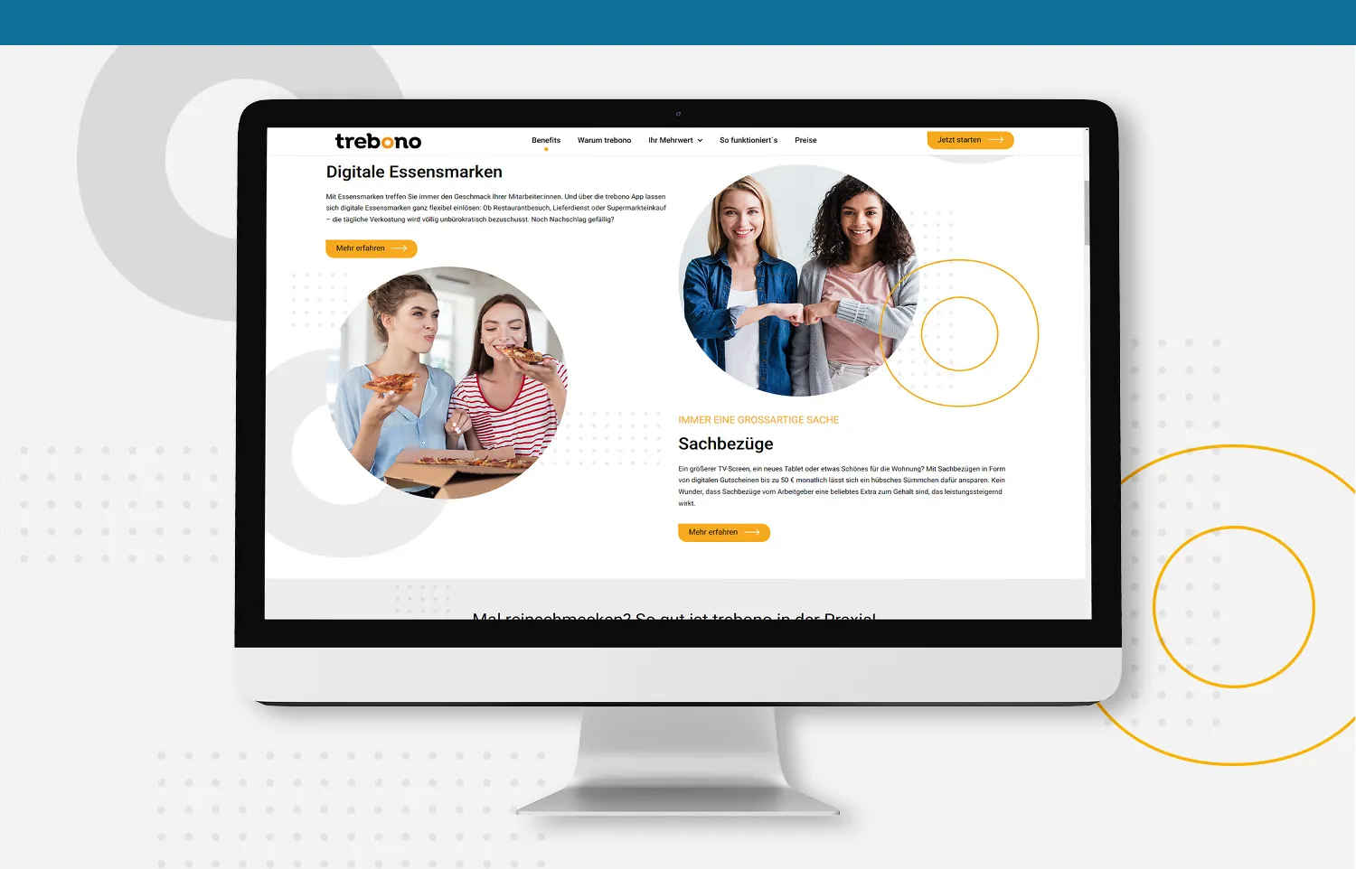 trebono WordPress Website - digitale Essenmarken und Sachbezüge auf einem Apple-Bildschirm