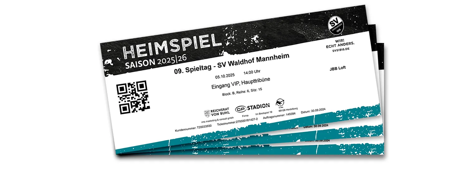 CD Entwicklung SV Sandhausen - Heimspiel-Ticket des SV Sandhausen für die Saison 2025/2026 mit Spielinformationen, QR-Code und Vereinsbranding