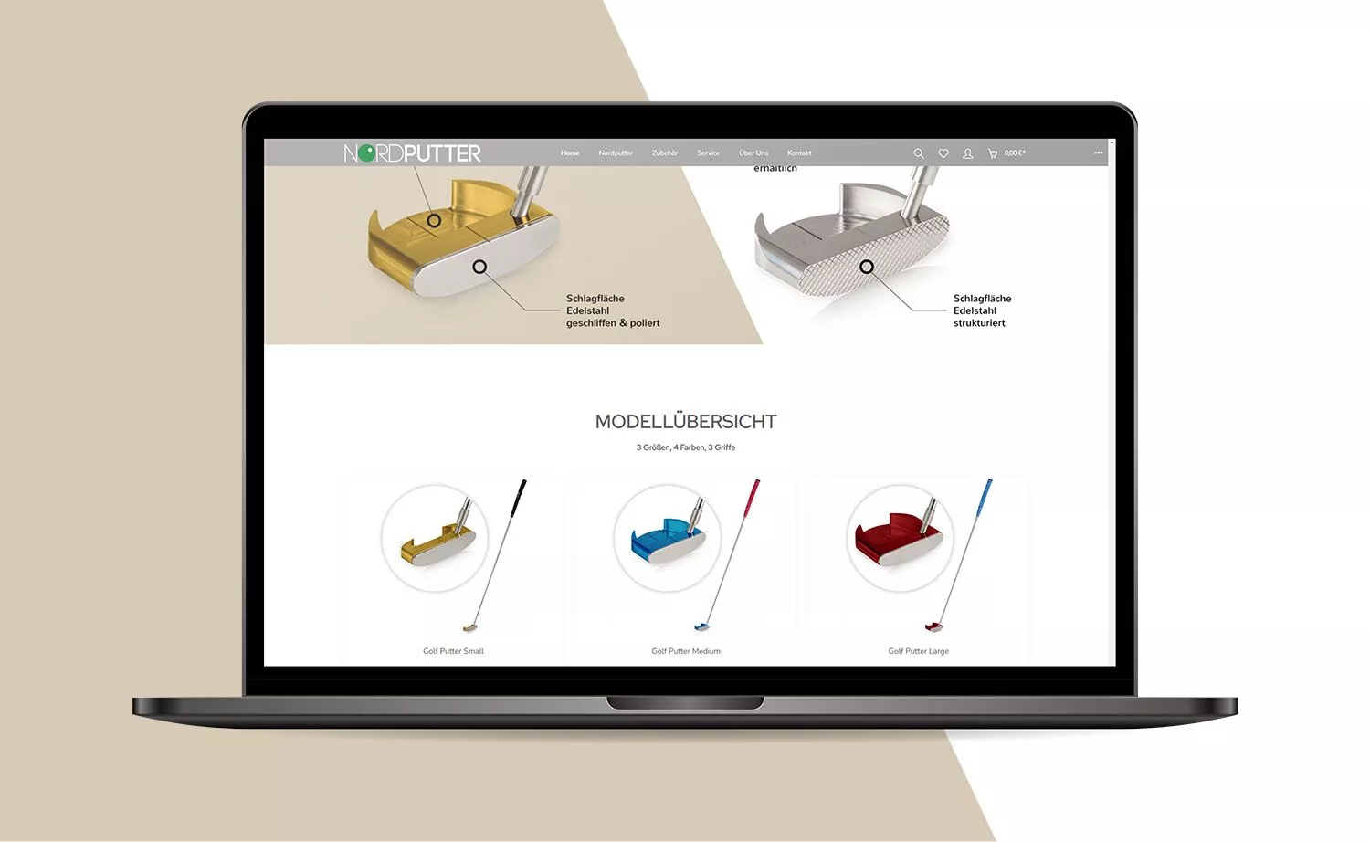 Onlineshop Golfprodukte - Laptop mit Startseite des Onlineshops