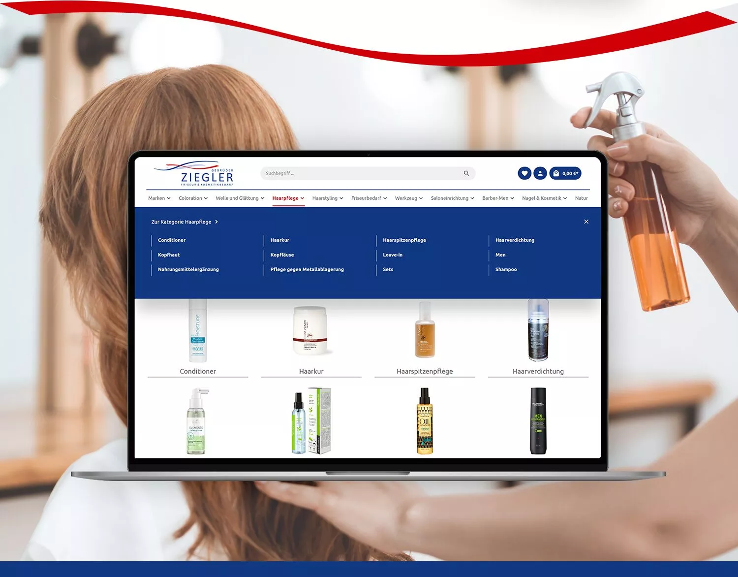 Webseite Ziegler Friseurbedarf - PC mit Webseite für Friseurbedarf
