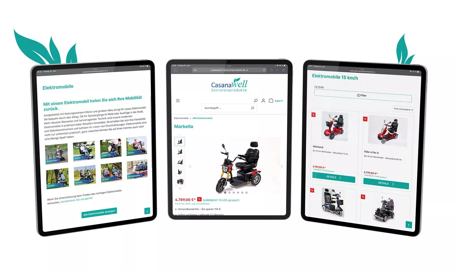 Webseite bauen lassen - Ansicht von gebauter Webseite für Seniorenprodukte auf verschiedenen Tablet