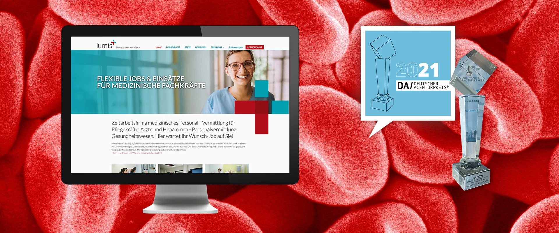 Web Entwicklung Personaldienstleister - Bildschirm mit Webseite des Personaldienstleisters lumis