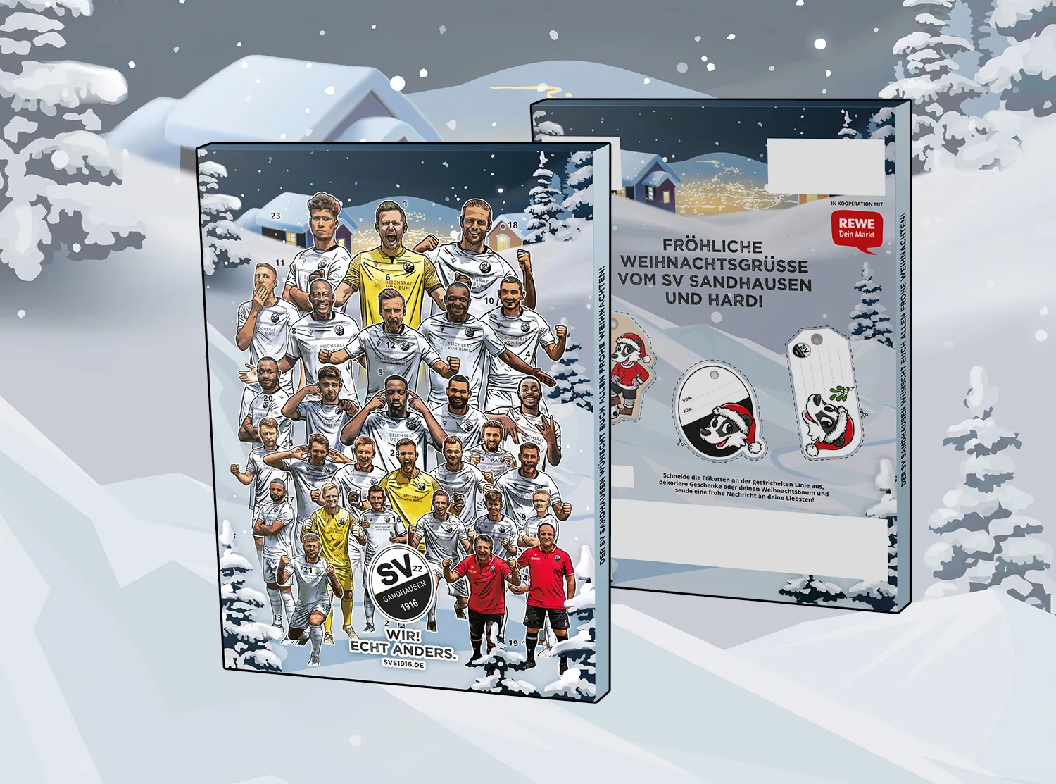 Adventskalender 2022 SV Sandhausen - Fußballspieler Hardi Maskottchen Weihnachtsmann