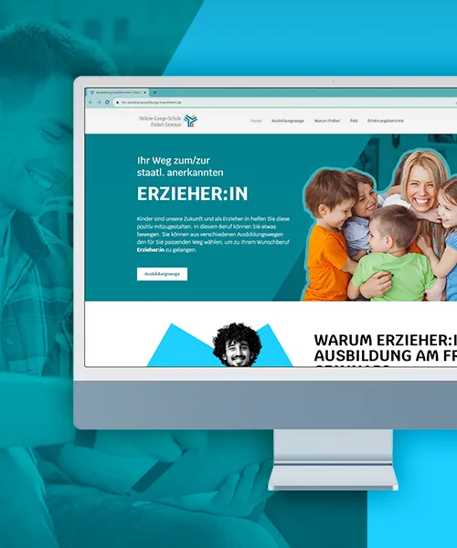 Helene-Lange-Schule Erzieherausbildung Fröbel-Seminar - Webseite auf Desktop-Monitor