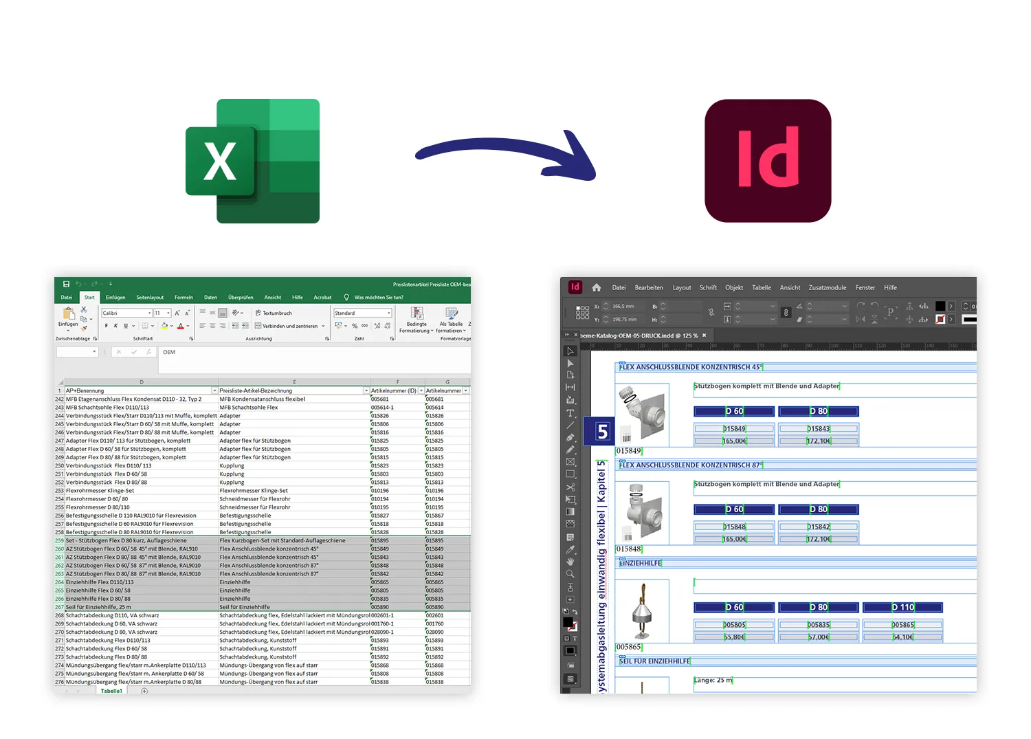 InDesign-Plug-in EasyCatalog – Übermittlung von einer Datenbank in Excel zu InDesign