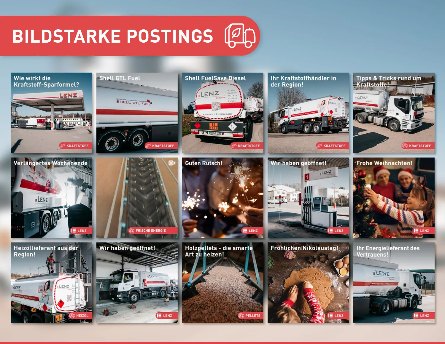 Lenz Energie Instagram Postings - verschiedene Posting-Beispiele des Leistungsspektrums der Lenz Energie