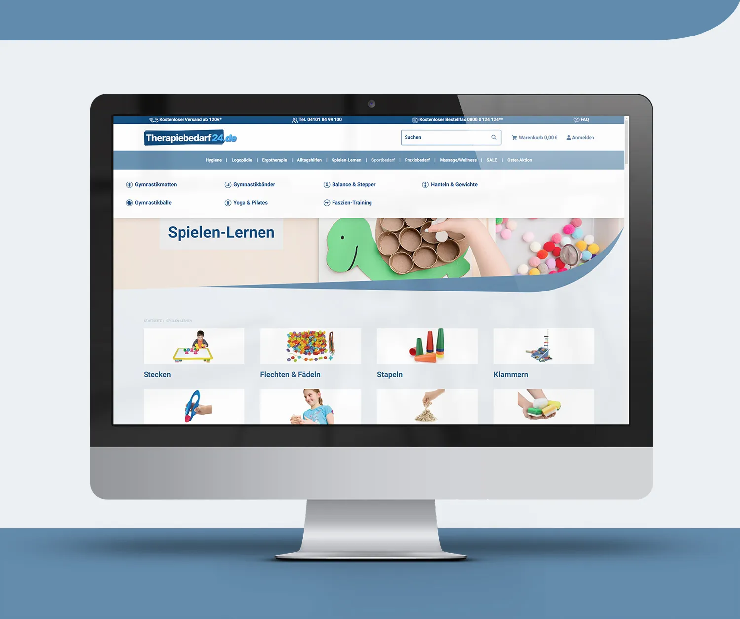 Onlineshop Therapiebedarf24 - Bildschirm mit Fördermaterial für Kinder