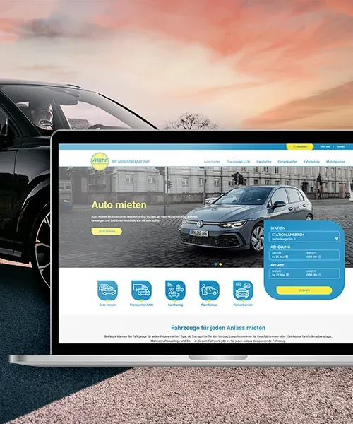 Referenz Autoverleih Muhr - Laptop mit der Startseite und dem Mietkonfigurator