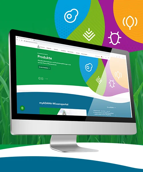 Referenz Webseite erstellen lassen Digitalagentur Referenz ADAMA - Desktop-Darstellung der Website Relaunch für einen Chemiekonzern