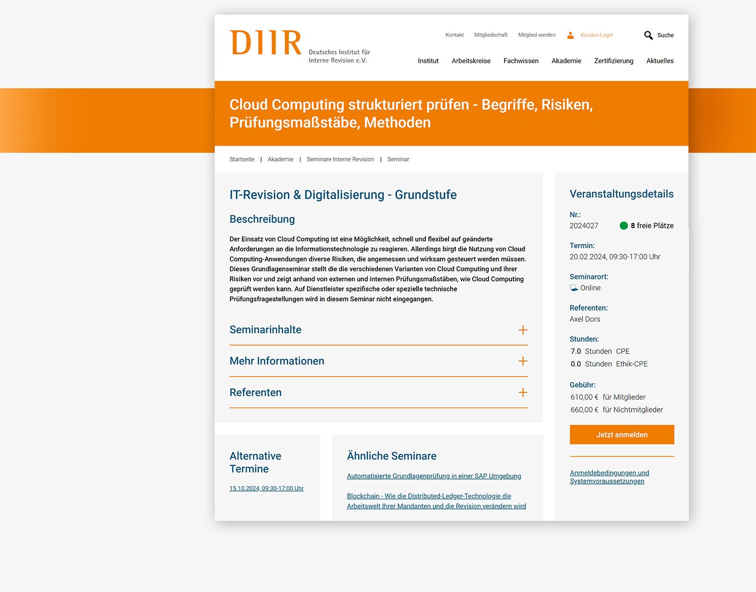 Softwareentwicklung Relaunch Referenz imc Digitalagentur – Unterseite der DIIR Website