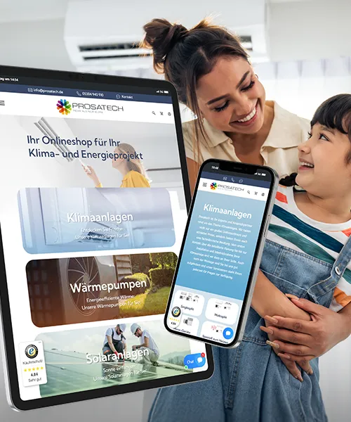Prosatech neuer Webshop für Klimaanlagen und Solaranlagen – mit intuitiver Navigation und interaktivem Planer