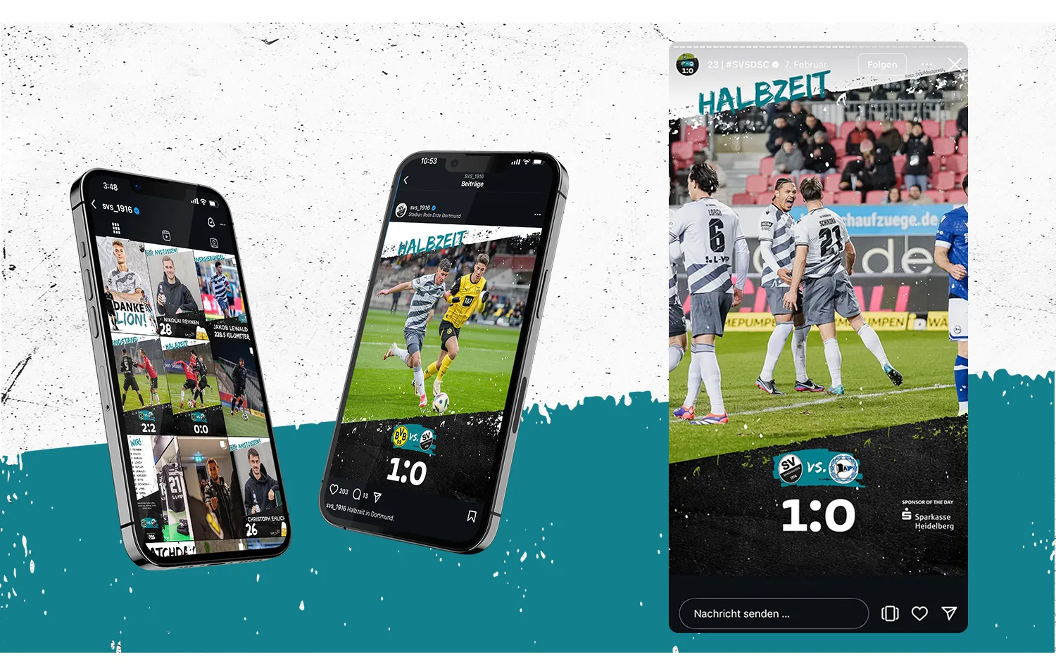 Social Media Branding SV Sandhausen - Digitale Markenkommunikation des SV Sandhausen über Instagram Stories mit Live-Spielstand und einheitlichem Corporate Design