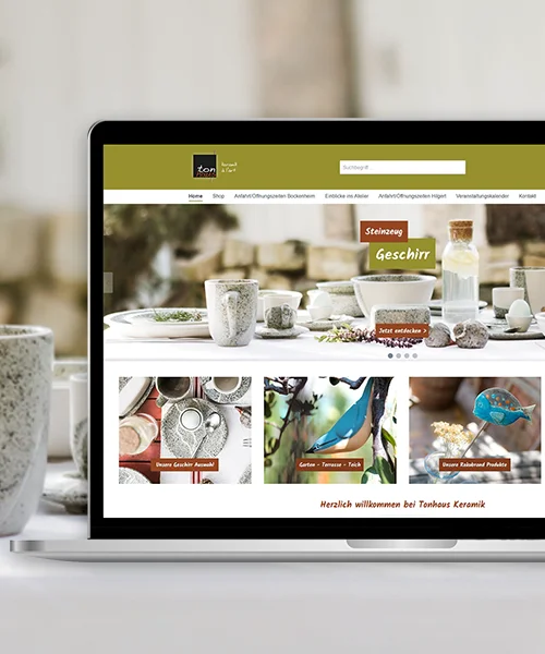 Webdesign Agentur Referenzen - Onlineshop für Töpfer Kunsthandwerk auf einem Laptop