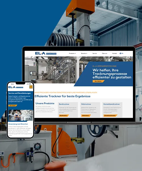 Corporate Design EL-A – Responsive Website von EL-A Verfahrenstechnik auf Laptop und Smartphone