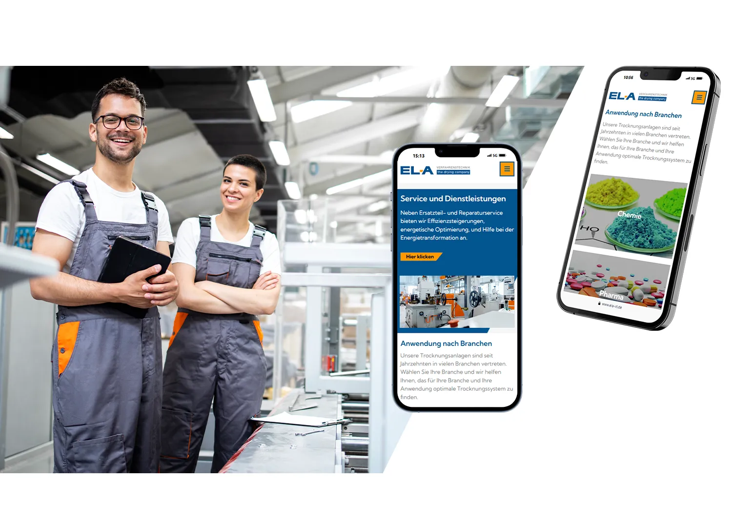Content Optimierung EL-A - Moderne Industrie-Website für Trocknungstechnik auf Smartphone dargestellt