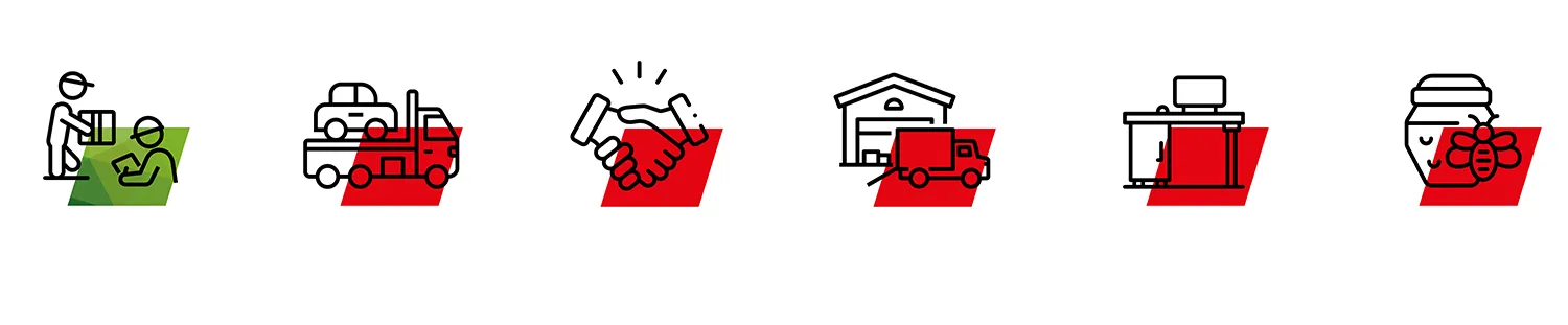 Content Strategie Fels - Grafik mit Symbolen für Logistik- und Speditionsleistungen der Fritz Fels GmbH